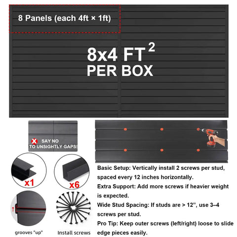Heavy Duty Slat Wall Panels For Garage Tool Organization And Wall Mount Storage Systems With Slotted Racks Eight By Four Feet PVC Boards To Sort Your Gear And Keep The Shop Crisp