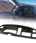 PIT66 dash bezel cover for Dodge Ram 1998–2002; black plastic instrument panel bezel with vents (installed view)