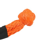 Soft Shackle Recovery Rope With 11mm Diameter And 21 Tons Breaking Strength, orange braided rope close-up.