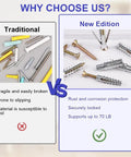 Comparison of traditional vs new edition tree shaped steel hollow wall anchors with screws kit for wood brick reinforced concrete.