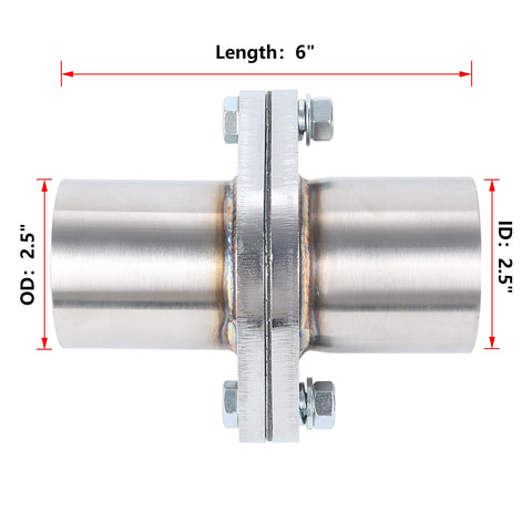 Exhaust Flange Repair Piping Kit 2.5 Inch ID To 2.5 Inch OD With Gasket And Bolt shown in side view.