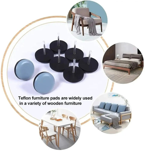 Heavy Duty Chair Leg Floor Protectors And Furniture Sliders With Bumper Glides For Hardwood Surfaces That Deliver A Slick Smooth Glide And Top Tier Scratch Defense While Keeping Your Floors Fresh In A Solid 20 Piece Set, showcasing Teflon pads.