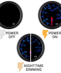 GlowShift 2-1/16 in oil pressure gauge kit with black dial; blue backlit 0-100 psi; includes 1/8-27 NPT sensor.