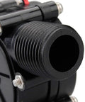 Close-up of 12V Micro Water Turbine Generator with G 1/2 inch male thread focused on outlet for off-grid charging