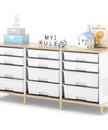 Premium 12 Drawer Storage Cabinet With Wooden Top And White Plastic Bins For Hella Organized Home Offices, featuring 12 drawers and decor.