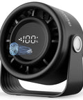 Rechargeable Small Desk Fan With Quiet 35dB Breeze, touch control display, black design, 360 degree tilt, front view