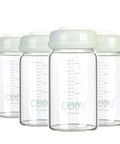 Wide Neck Glass Breastmilk Collection And Storage Bottle Four Pack Six Ounce showing clear borosilicate glass with graduated measurements
