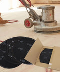 17 Inch Sanding Screen Discs 80 Grit For Wood Floors Silicon Carbide Mesh Black 10 Pack with floor buffer in background