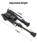 Adjustable Rifle Bipod 6 To 9 Inches, Lightweight Tactical Sling Stud Bipod With Heavy Duty Non Slip Feet shown in collapsed position