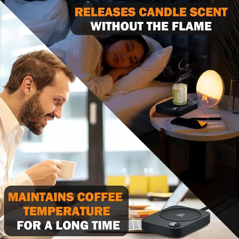 Smart Desk Mug Warmer With Three Adjustable Heat Modes And Built In Safety Timer For Auto Shut Off on a desk, maintaining coffee temperature.