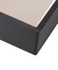 Close-up view of the corner of a Straight Up Five Grid Leather Glasses Organizer Case featuring sleek black leather finish.