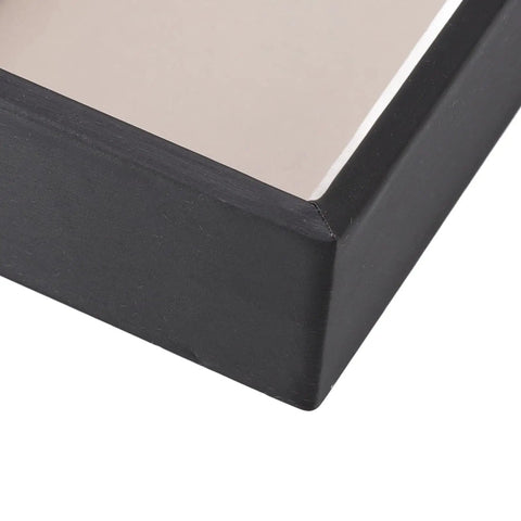 Close-up view of the corner of a Straight Up Five Grid Leather Glasses Organizer Case featuring sleek black leather finish.