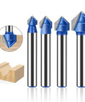 Get Your 6mm Carbide Tipped V Groove Router Bit For Smooth Cuts In Wood And Acrylic With Anti Kickback Safety Design, set of four.