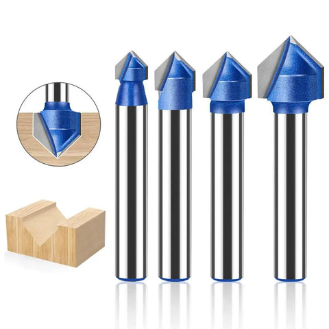 Get Your 6mm Carbide Tipped V Groove Router Bit For Smooth Cuts In Wood And Acrylic With Anti Kickback Safety Design, set of four.