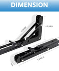 Heavy Duty Folding Shelf Bracket Six Inch Wall Mounted Collapsible Workbench Support with dimensions shown on a black background.