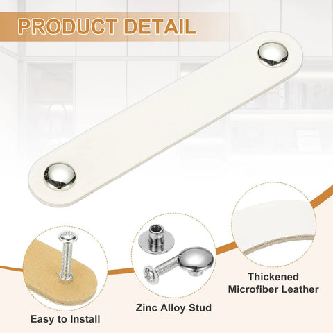 Leather Drawer Pulls 4 Pack White Microfiber Leather Dresser Knobs With Double Hole Mounting Detail View