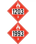 Ten Pack Class 3 Flammable Liquid Placards, 10.75 Inch Laminated Plastic, Temporary Use, DOT Hazmat Compliant With UN 1993 And UN 1203 IDs