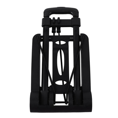 Folded black Folding Hand Truck Cart With Large Capacity Lightweight Yet Sturdy Dolly For Shopping Travel Moving And Office Tasks Retractable Tie Rod For Easy Loading And Compact Foldable Design For Car Or Closet Storage