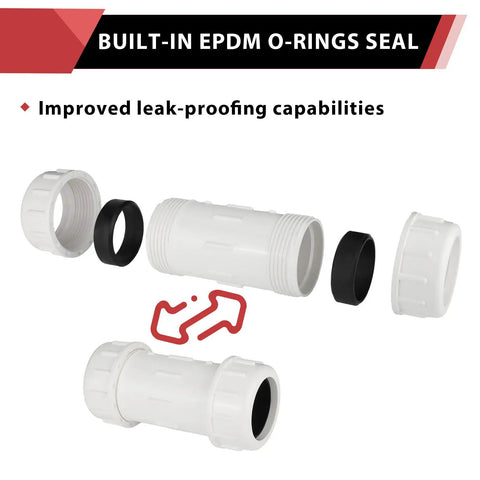 Pack Of 20 Half Inch Pvc Compression Couplings Schedule 40 Tough Rubber Gasket No Fuss Install For Yard Sprinklers Irrigation And Pool Plumbing Cold Water Only with EPDM O-rings and improved leak-proofing.