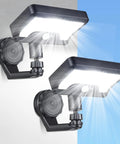 Magnetic Solar Lights Outdoor 600LM Motion Sensor LED Security Lights For Wall Patio Backyard Fence Deck IP65 Waterproof 270 Degree Wide Angle 2 Pack With Easy Magnetic Mounts And Tool Free Install showing front view emitting bright light.