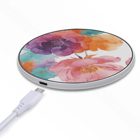 Watercolor Flowers Wireless Charger 10W Fast Charge Pad For Phones Slim Portable On The Go Charging Mat For Travel Home Office Desk Use Lightweight Easy Setup Keeps Your Desk Clean