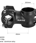 Shorty 45mm Bike Stem For 25.4mm Handlebars Compatible With 28.6mm Steerer Aluminum 6061 T6 side view dimensions