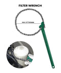 Beefy 15 Inch Heavy Duty Chain Wrench for Semi Trucks, Adjustable Ratcheting Oil Filter Spanner with green handle and max 8 inch diameter