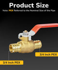 Brass 3/4 inch PEX ball valve with orange lever handle, full-port shut-off with crimp ends for hot/cold water