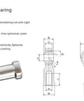 10mm Bore Self Lubricating Rod End Bearing, Female Thread, Right Hand, 2 Pack, Metal Joint For CNC Machines, Machinery, Power Tools, Automation Equipment shown with dimensions