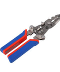 Yunseity 16 In 1 Folding Wire Stripper Pliers Crimper Tool Heavy Duty with blue and red handles for electricians and homeowners.