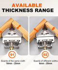 Pro Grade Stainless Steel Right Angle Clamp Set For Woodworking 90 Degree Corner Clamp showing adjustable swing jaw with boards