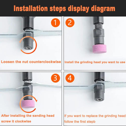 Installation steps for 11 Inch Extra Long Straight Air Die Grinder With A Badass Pneumatic Build And 22000 RPM to replace the grinding head.