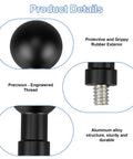Aluminum 20mm Ball Mount Adapter With One Quarter Twenty Threaded Stud For Action Cameras And RAM Mounts Compatible With Insta360 One X3 X2 R RS GoPro DJI Osmo Phone Holders 20mm Ball Head Socket Arm, black ball and 1/4-20 stud close-up