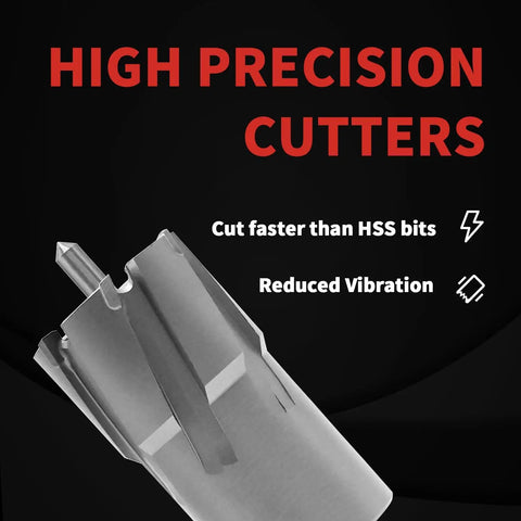 Premium Heat Treated Carbide Tipped Annular Cutter Core Drill Bit 2 Inch One Half Outside Diameter 2 Inch Deep Cut close-up.