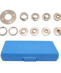11 Piece Brass Router Template Bushing Guide Set With Heavy Duty Carry Case For Precision Woodworking Jigs with brass bushings.