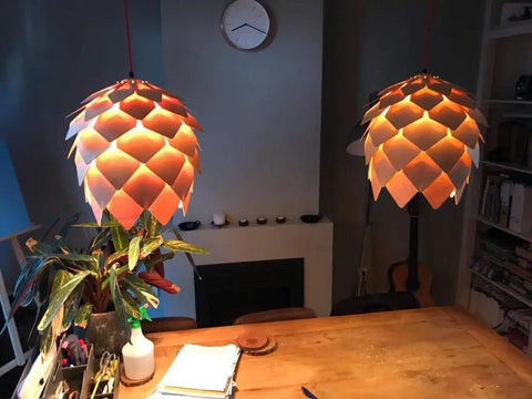 Dope Oak Wood Pinecone Pendant Lights For Dining Room And Restaurant Modern Rustic Hanging Lamps Over Wooden Table