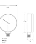 Performance Tool W10055 air gauge, front and side views, 0-200 PSI, threaded inlet.