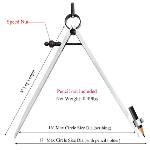 Rock Solid 8 Inch Woodworking Compass And Carbon Steel Scribe Divider With Locking Pin, 16 inch max size, heavy duty tool.