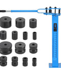 VEVOR Manual Pipe Bender With 14 Dies, heavy duty pipe bending tool, includes 14 black dies for copper and aluminum tubing.