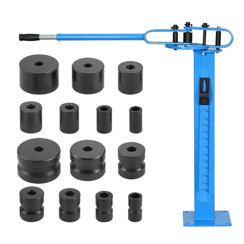 VEVOR Manual Pipe Bender With 14 Dies, heavy duty pipe bending tool, includes 14 black dies for copper and aluminum tubing.