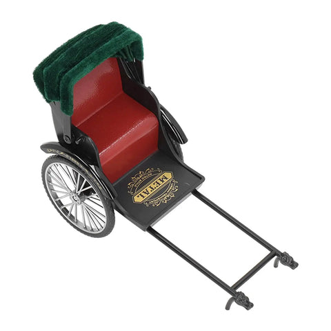 Vintage Red Zinc Alloy Rickshaw Model Toy With Sick Hand Painted Details And A Clean Finish That Hits Different On Any Desk Or Mantle Shelf Perfect Collectible Piece For Home Decor Or Thoughtful Gift Displays top view