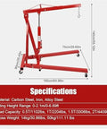 Shop Essential Two Ton Hydraulic Engine Hoist With Six Swivel Rollers And Quick Fold Frame, featuring detailed specifications.