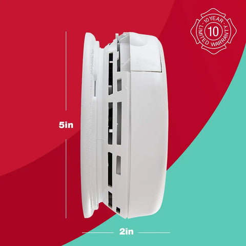 Side view of Talking Hardwired Photoelectric Smoke And Carbon Monoxide Detector With Voice Alerts And Location, showing dimensions.