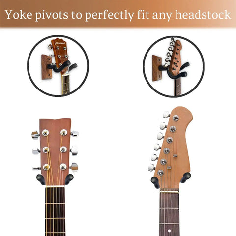 Kickass Two Pack Black Walnut Wood Guitar Wall Mount Ultra Heavy Duty Sweet U Shaped Holder Bracket For Acoustic Electric Bass Banjo Tight Space Saving Rack