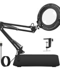 12X Magnifying Glass With Light And Stand, Hands Free 2 In 1 LED Magnifier for crafting and DIY projects shown with desk clamp and USB cord