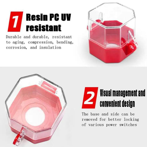 Emergency Stop Protection Cover For Push Button Switch Clear Transparent Box Type Button Shield Small 55mm Face Durable Plastic Stop Switch Box Cover For Industrial Machines with removable base, visual management feature, and UV resistant material.