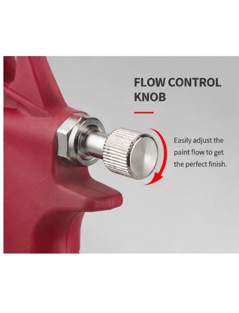 Flow control knob on the High Volume Pneumatic Cement Mortar Sprayer Gun for smooth wall coating and thick plaster applications.