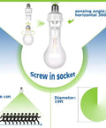 Smart Motion Sensor Light Socket Screw In Bulb Adapter For E26 E27 Outlets Auto On Off When Motion Detected No Fuss Install Perfect For Garage Storage Rooms Hallways Basements 4 Pack, screw-in socket diagram, 360° sensing angle