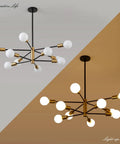 Sputnik Style 10 Light Chandelier Over Dining Table In Black And Gold Dope Mid Century Vibe Pendant Lighting For Kitchen And Living Room