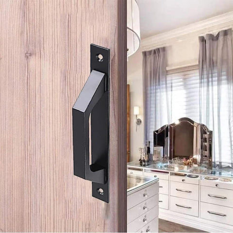 7.9 Inch Sliding Barn Door Handle Black 2 Pack Wooden Door Pull Handle For Barn Doors Gates Cabinets Closets Farmhouse Decor Multifunctional And Durable Hardware For Sliding Barn Doors In Garage Shed Fences installed on wooden door